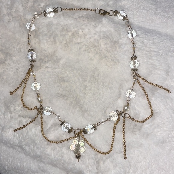 Handmade faux crystal gold dainty necklace - Picture 2 of 2